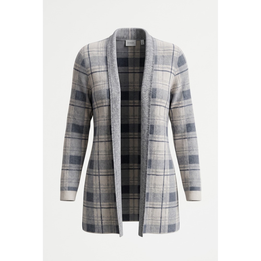 Cyrus Womens Grey Plaid Open Front Fuzzy Knit Cardigan Sweater C662230GTJ